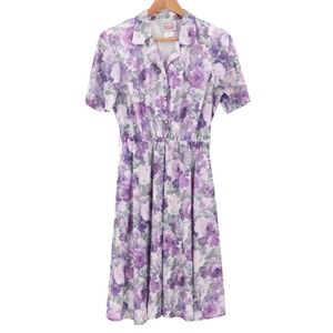 California Looks Purple Floral Secretary Dress Midi USA Vintage 80a 90s Size 12P